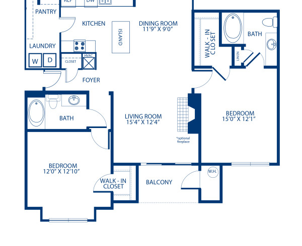 Blueprint of 2.2J Floor Plan, 2 Bedrooms and 2 Bathrooms at Camden Lansdowne Apartments in Lansdowne, VA