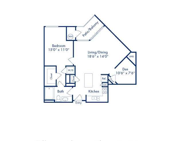 Blueprint of Edgewood Floor Plan, 1 Bedroom and 1 Bathroom at Camden Potomac Yard Apartments in Arlington, VA