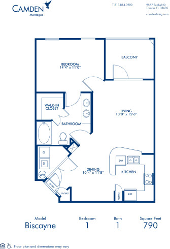 Blueprint of Biscayne Floor Plan, 1 Bedroom and 1 Bathroom at Camden Montague Apartments in Tampa, FL