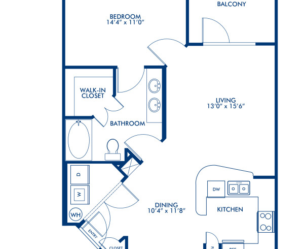 Blueprint of Biscayne Floor Plan, 1 Bedroom and 1 Bathroom at Camden Montague Apartments in Tampa, FL