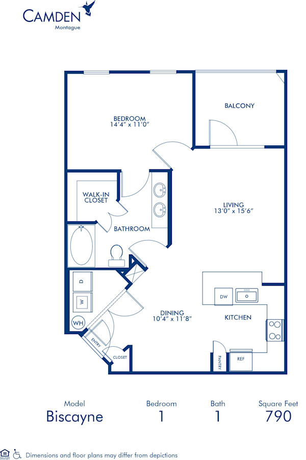 Blueprint of Biscayne Floor Plan, 1 Bedroom and 1 Bathroom at Camden Montague Apartments in Tampa, FL