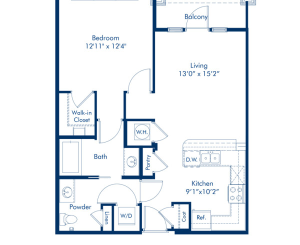 Blueprint of Argonne II Floor Plan, 1 Bedroom and 1 Bathroom at Camden Paces Apartments in Atlanta, GA