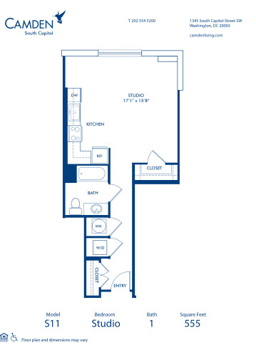 Blueprint of S11 Floor Plan, Studio with 1 Bathroom at Camden South Capitol Apartments in Washington, DC