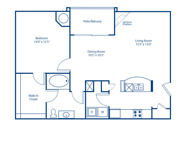 Blueprint of 1.1B Floor Plan, 1 Bedroom and 1 Bathroom at Camden Ashburn Farm Apartments in Ashburn, VA