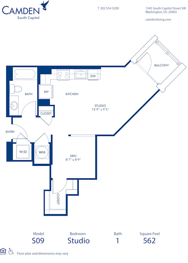 Blueprint of S09D Floor Plan, Studio with 1 Bathroom at Camden South Capitol Apartments in Washington, DC