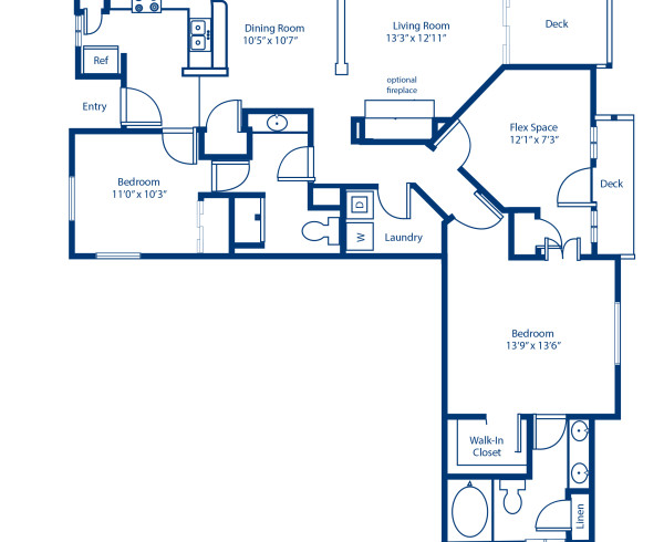 Blueprint of 3.2B Floor Plan, 3 Bedrooms and 2 Bathrooms at Camden Lake Pine Apartments in Apex, NC