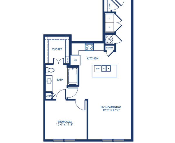 Blueprint of A4 Floor Plan, 1 Bedroom and 1 Bathroom at Camden Victory Park Apartments in Dallas, TX