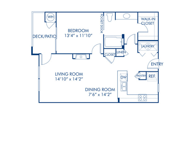 Blueprint of 4B Floor Plan, 1 Bedroom and 1 Bathroom at Camden Lakeway Apartments in Lakewood, CO