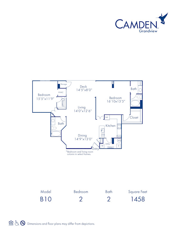Blueprint of The Georgetown Floor Plan, 2 Bedrooms and 2 Bathrooms at Camden Grandview Apartments in Charlotte, NC