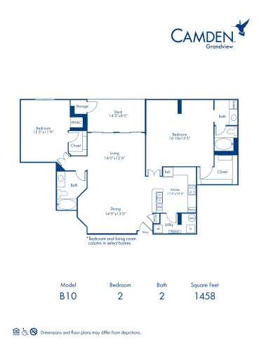 Blueprint of The Georgetown Floor Plan, 2 Bedrooms and 2 Bathrooms at Camden Grandview Apartments in Charlotte, NC