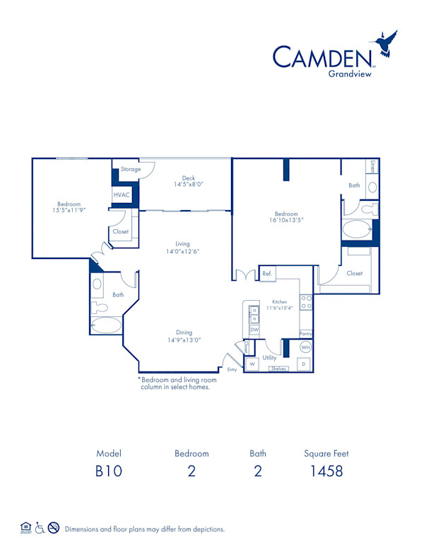 Blueprint of The Georgetown Floor Plan, 2 Bedrooms and 2 Bathrooms at Camden Grandview Apartments in Charlotte, NC