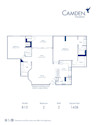 Blueprint of The Georgetown Floor Plan, 2 Bedrooms and 2 Bathrooms at Camden Grandview Apartments in Charlotte, NC