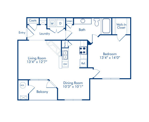 Blueprint of 1.1D Floor Plan, 1 Bedroom and 1 Bathroom at Camden Fallsgrove Apartments in Rockville, MD