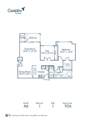 Blueprint of A6 Floor Plan, 1 Bedroom and 1 Bathroom at Camden Stoneleigh Apartments in Austin, TX