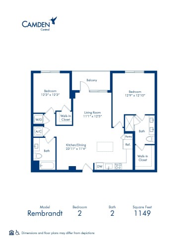 Camden Central apartments in St. Petersburg, Florida two bedroom floor plan blueprint, Rembrandt