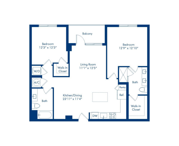 Camden Central apartments in St. Petersburg, Florida two bedroom floor plan blueprint, Rembrandt