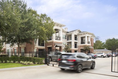 Gated entry into Camden Grand Harbor apartments in Katy, TX
