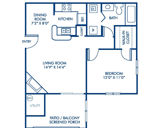 Blueprint of 1.1 Floor Plan, 1 Bedroom and 1 Bathroom at Camden Touchstone Apartments in Charlotte, NC