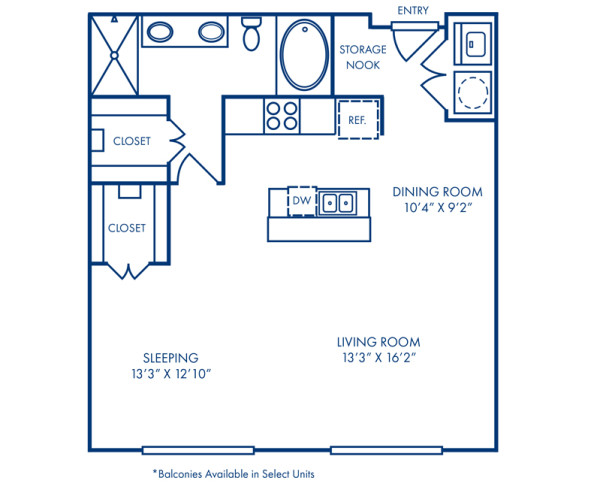 Blueprint of A6 - Loft Floor Plan, 1 Bedroom and 1 Bathroom at Camden Farmers Market Apartments in Dallas, TX