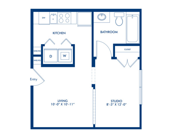 Blueprint of Beaux  Floor Plan, Studio with 1 Bathroom at Camden Design District Apartments in Dallas, TX