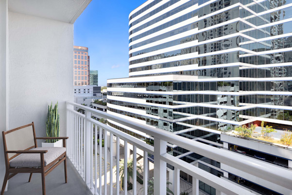Spacious balcony with city views in the Bellini floorplan at Camden Las Olas in Fort Lauderdale, FL.