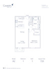 Blueprint of A2 Floor Plan, 1 Bedroom and 1 Bathroom at Camden Harbor View Apartments in Long Beach, CA