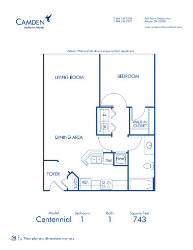 Blueprint of Centennial Floor Plan, 1 Bedroom and 1 Bathroom at Camden Midtown Atlanta Apartments in Atlanta, GA