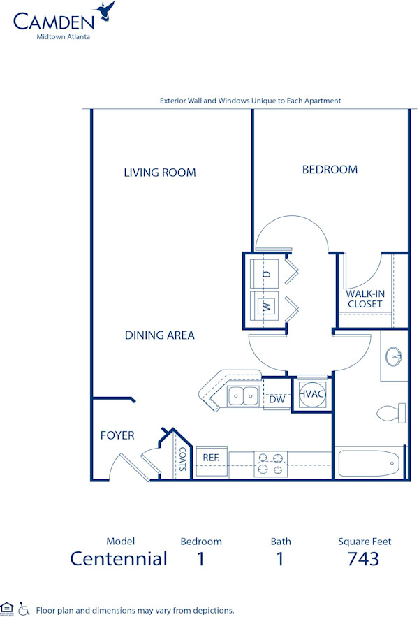 Blueprint of Centennial Floor Plan, 1 Bedroom and 1 Bathroom at Camden Midtown Atlanta Apartments in Atlanta, GA