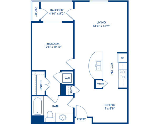 Blueprint of A2 Floor Plan, 1 Bedroom and 1 Bathroom at Camden Belleview Station Apartments in Denver, CO