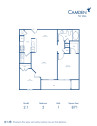 2.1 floor plan at Camden Fair Lakes apartments, 2 bed, 1 bath