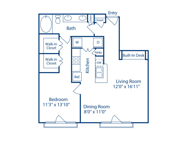 Blueprint of Milan Floor Plan, 1 Bedroom and 1 Bathroom at Camden Plaza Apartments in Houston, TX