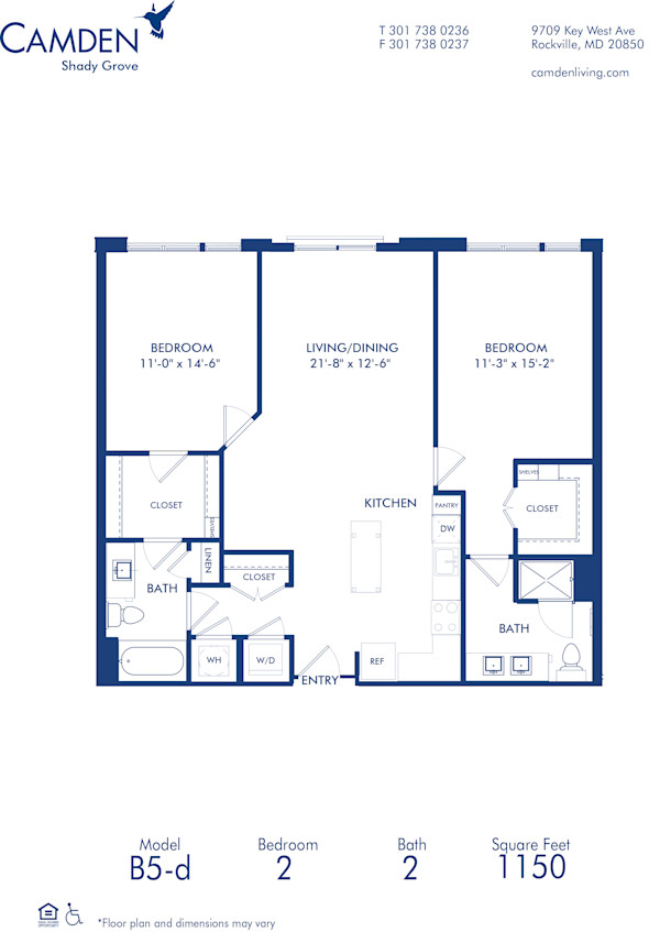Blueprint of B5-D Floor Plan, 2 Bedrooms and 2 Bathrooms at Camden Shady Grove Apartments in Rockville, MD