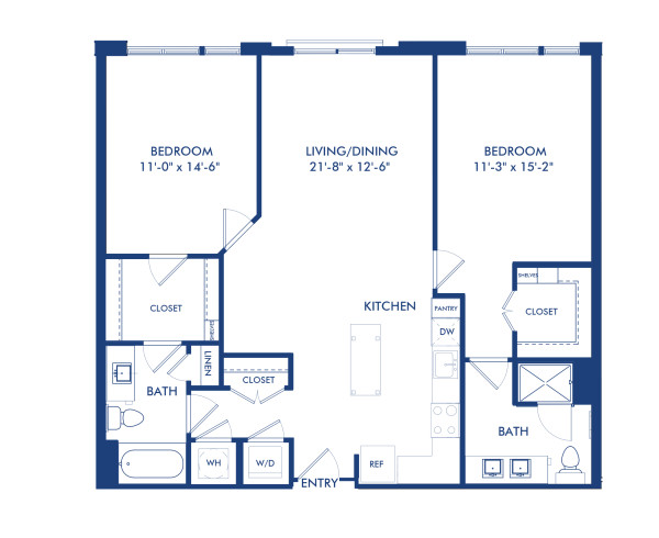 Blueprint of B5-D Floor Plan, 2 Bedrooms and 2 Bathrooms at Camden Shady Grove Apartments in Rockville, MD