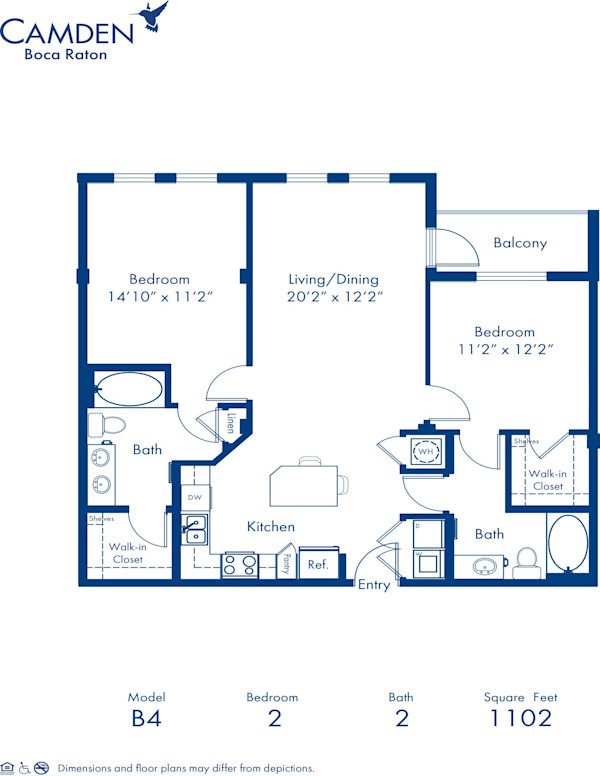 Blueprint of The C-3 Floor Plan, 2 Bedrooms and 2 Bathrooms at Camden Boca Raton Apartments in Boca Raton, FL