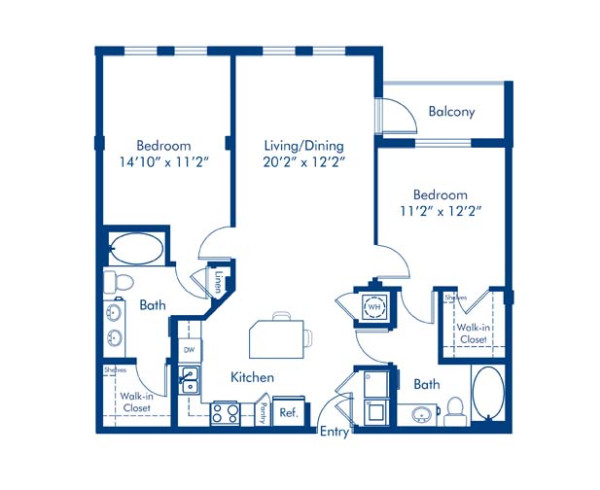 Blueprint of The C-3 Floor Plan, 2 Bedrooms and 2 Bathrooms at Camden Boca Raton Apartments in Boca Raton, FL