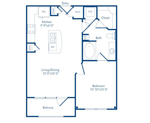 Camden Highland Village apartments in Houston, TX Terrace one bedroom floor plan A1