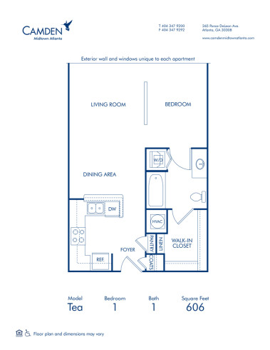 Blueprint of Tea Floor Plan, Studio with 1 Bathroom at Camden Midtown Atlanta Apartments in Atlanta, GA