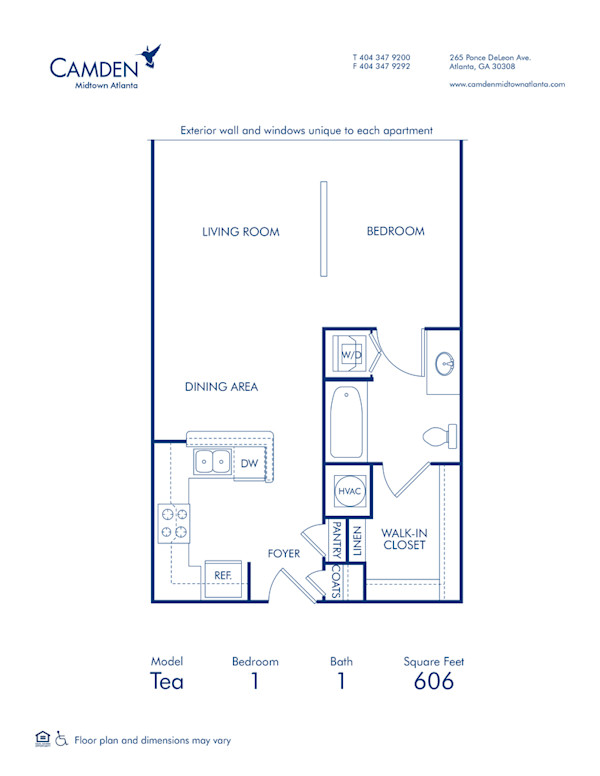 Blueprint of Tea Floor Plan, Studio with 1 Bathroom at Camden Midtown Atlanta Apartments in Atlanta, GA