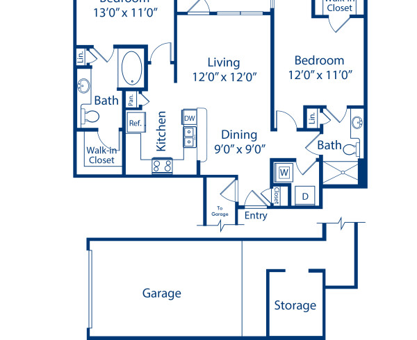 Blueprint of Alabama - G2 Floor Plan, 2 Bedrooms and 2 Bathrooms at Camden Cypress Creek Apartments in Cypress, TX