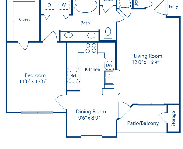 Blueprint of BV Floor Plan, 1 Bedroom and 1 Bathroom at Camden Sugar Grove Apartments in Stafford, TX