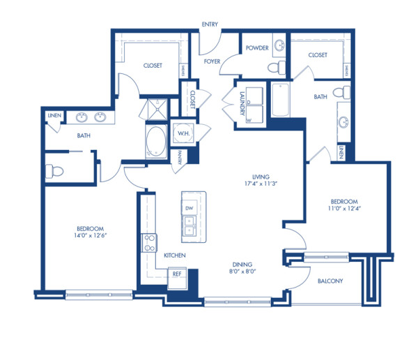Blueprint of Heights Floor Plan, 2 Bedrooms and 2 Bathrooms at Camden Paces Apartments in Atlanta, GA