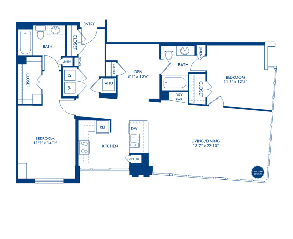 Blueprint of B12 Floor Plan, 2 Bedrooms and 2 Bathrooms at Camden NoMa Apartments in Washington, DC