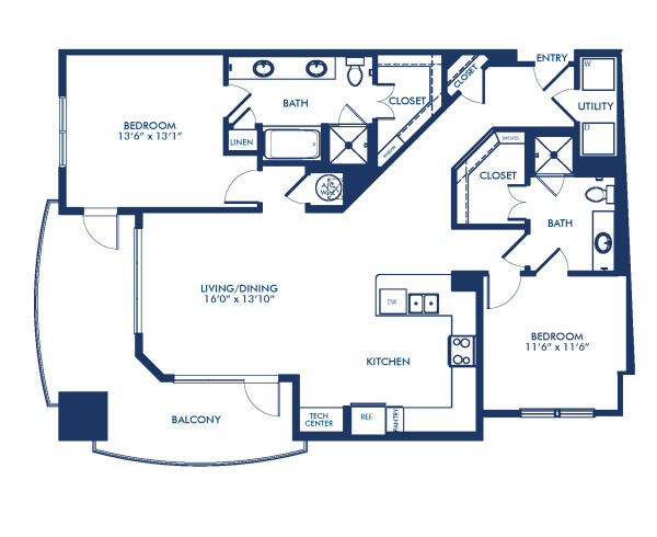 Blueprint of B7.1 Floor Plan, 2 Bedrooms and 2 Bathrooms at Camden Victory Park Apartments in Dallas, TX