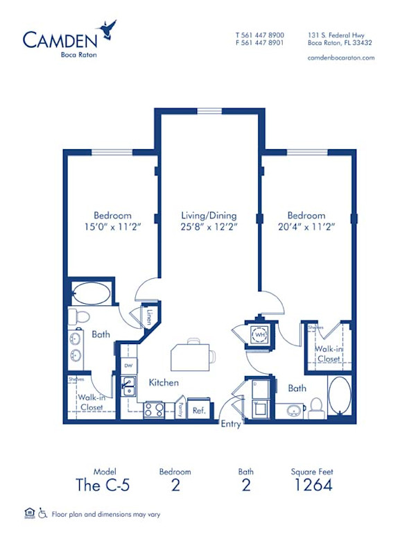 Blueprint of The C-5 Floor Plan, 2 Bedrooms and 2 Bathrooms at Camden Boca Raton Apartments in Boca Raton, FL