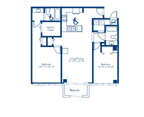 Blueprint of Sonesta Floor Plan, 2 Bedrooms and 2 Bathrooms at Camden Brickell Apartments in Miami, FL