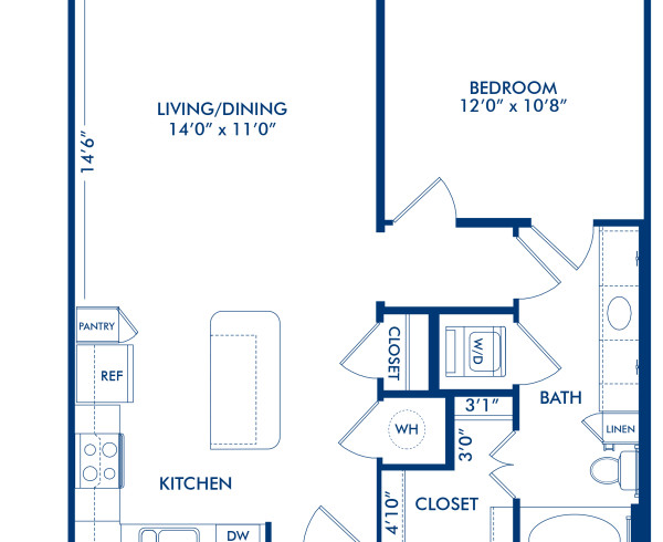 Blueprint of Norfolk Floor Plan, 1 Bedroom and 1 Bathroom at Camden Belmont Apartments in Dallas, TX