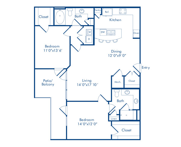 Camden Highland Village apartments in Houston, TX Terrace two bedroom floor plan E1