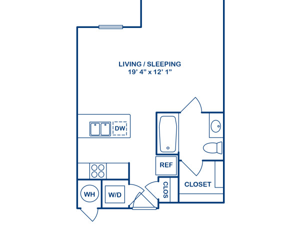 Blueprint of 0A4 Floor Plan, Studio with 1 Bathroom at Camden Monument Place Apartments in Fairfax, VA