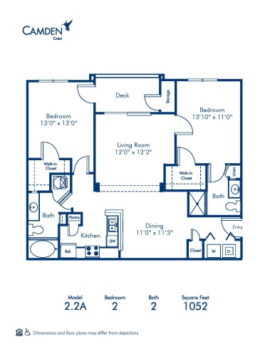 Blueprint of 2.2A Floor Plan, 2 Bedrooms and 2 Bathrooms at Camden Crest Apartments in Raleigh, NC