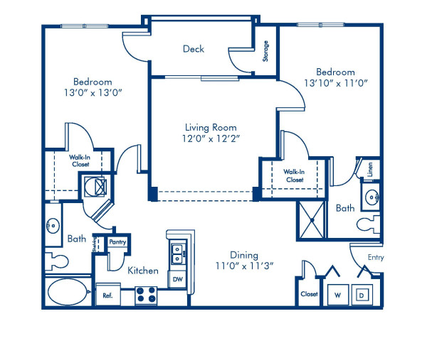 Blueprint of 2.2A Floor Plan, 2 Bedrooms and 2 Bathrooms at Camden Crest Apartments in Raleigh, NC